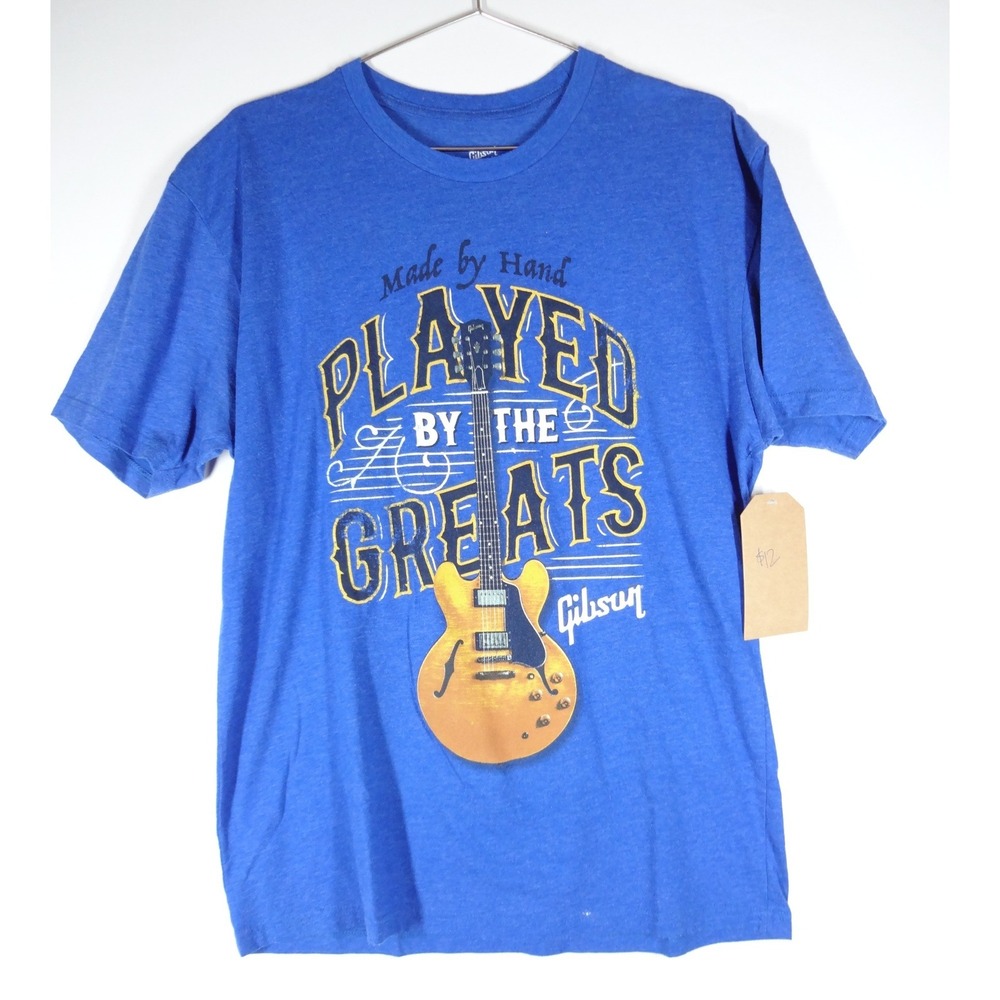 Gibson Graphic Tee Mens Large Blue Played By The Greats Guitar Music Rock Shirt